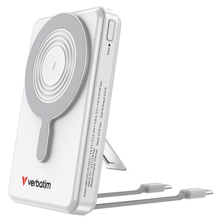 Verbatim power banka Charge ,n, Go 2C  Display s kabely 12V, nabíjení telefonu, 32273, 10000mAh, magnetické připevnění, stříbrná