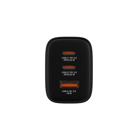 Verbatim Essentials, GaN nabíječka do sítě USB-A QC 3.0, 2 USB-C PD 3.0, černá, 65W, vyměnitelné vidlice EU/UK/US/AUS