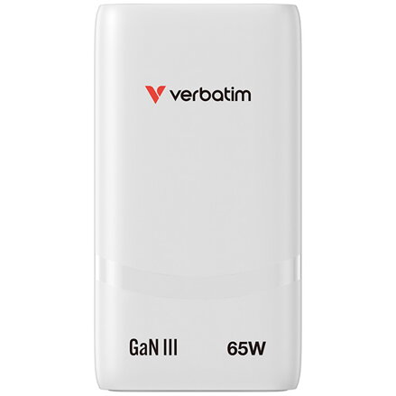 Verbatim Fold ,n, Go, GaN nabíječka do sítě 2 USB-C PD 3.0, bílá, 65W, pevná EU vidlice