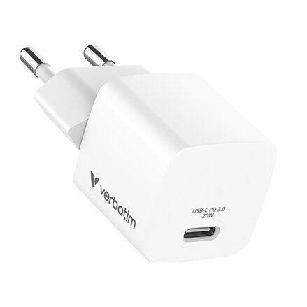 Verbatim, Mini GaN nabíječka 1 x USB-C, bílá, 20 W, Pouze pro vnitřní použití