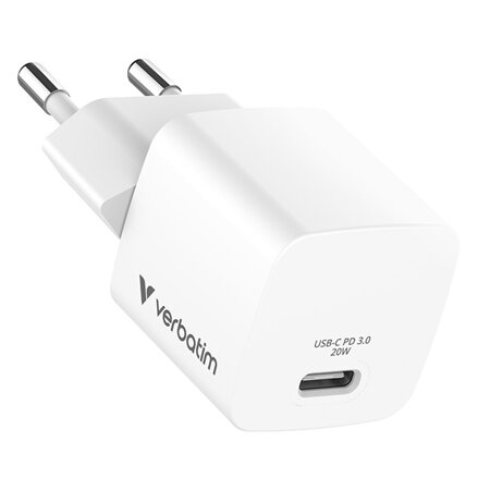 Verbatim, Mini GaN nabíječka s kabelem 1 x USB-C, bílá, 20 W, Power Delivery 3.0