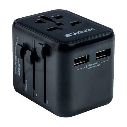 Verbatim, Cestovní adaptér univerzální World-to-World UTA-01 USB-A, černý, 12 W