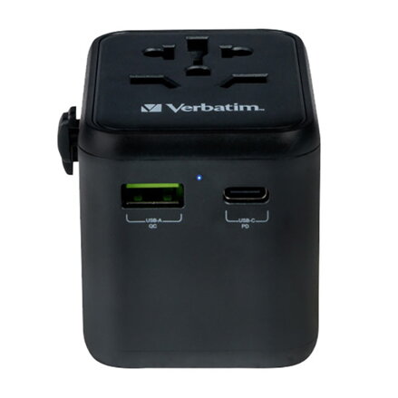 Verbatim, Cestovní adaptér univerzální World-to-World UTA-02 USB-A, USB-C, černý, 20 W