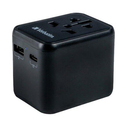 Verbatim, Cestovní adaptér univerzální World-to-World UTA-02 USB-A, USB-C, černý, 20 W