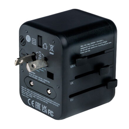 Verbatim, Cestovní adaptér univerzální World-to-World UTA-02 USB-A, USB-C, černý, 20 W