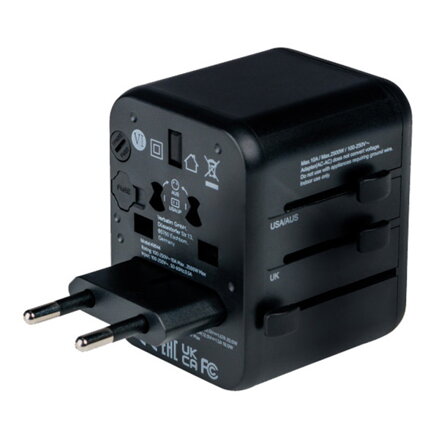 Verbatim, Cestovní adaptér univerzální World-to-World UTA-02 USB-A, USB-C, černý, 20 W
