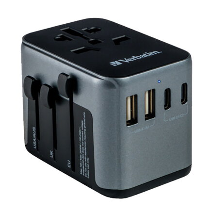 Verbatim, Cestovní adaptér univerzální World-to-World UTA-03 USB-A, USB-C, černý, 30 W