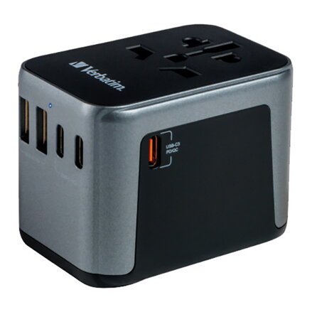 Verbatim, Cestovní adaptér univerzální World-to-World UTA-03 USB-A, USB-C, černý, 30 W