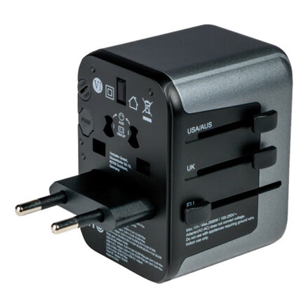 Verbatim, Cestovní adaptér univerzální World-to-World UTA-03 USB-A, USB-C, černý, 30 W