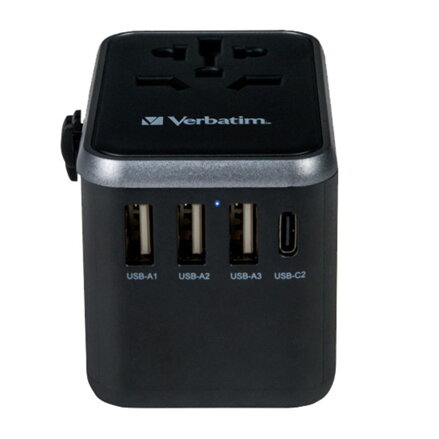 Verbatim, Cestovní adaptér univerzální World-to-World UTA-04 USB-A, USB-C, černý, 61 W