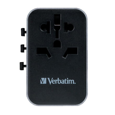 Verbatim, Cestovní adaptér univerzální World-to-World UTA-04 USB-A, USB-C, černý, 61 W