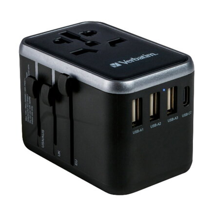 Verbatim, Cestovní adaptér univerzální World-to-World UTA-04 USB-A, USB-C, černý, 61 W