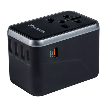 Verbatim, Cestovní adaptér univerzální World-to-World UTA-04 USB-A, USB-C, černý, 61 W