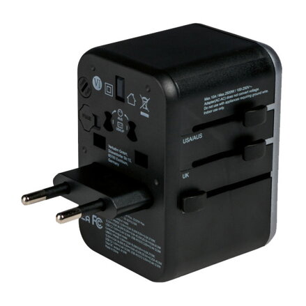 Verbatim, Cestovní adaptér univerzální World-to-World UTA-04 USB-A, USB-C, černý, 61 W