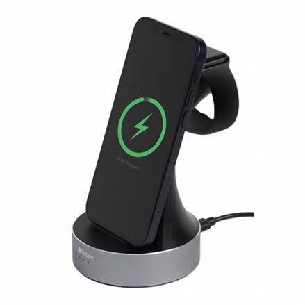 Verbatim, Nabíjecí stojan 2 v 1, pro iPhone a hodinky Apple Watch, černá, 9V, 20W, Certifikace MFi a Qi