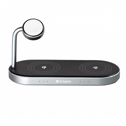 Verbatim, Duální nabíjecí podložka 3 v 1, pro dva telefony iPhone a hodinky Apple Watch, černá, 9V, 35W, Certifikace MFi a Qi, DOP Verbatim, Duální nabíjecí podložka 3 v 1, pro dva telefony iPhone a hodinky Apple Watch, černá, 9V, 35W, Certifikace MFi a Qi, DOP