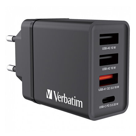 Verbatim Síťový adaptér 30W, 4 porty, 1x USB-C, 3x USB-A