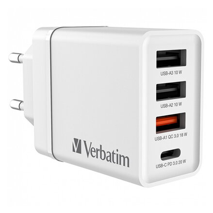 Verbatim Síťový adaptér 30W, 4 porty, 1x USB-C, 3x USB-A