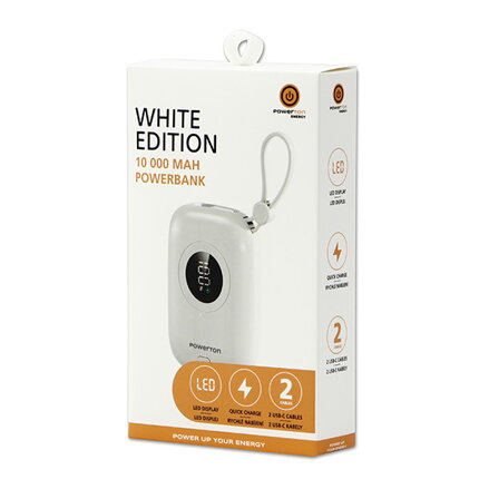 Powerton ENERGY WHITE EDITION Powerbanka 10000mAh, 2x USB-C, 22.5W, integrované kabely, bílá