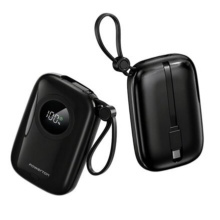 Powerton ENERGY DARK EDITION 10000mAh, 2x USB-C, 22.5W, integrovaný kabely, černá