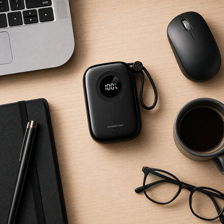 Powerton ENERGY DARK EDITION 10000mAh, 2x USB-C, 22.5W, integrovaný kabely, černá