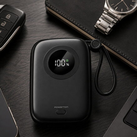 Powerton ENERGY DARK EDITION 10000mAh, 2x USB-C, 22.5W, integrovaný kabely, černá