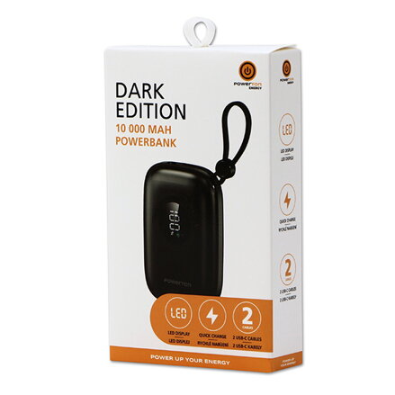 Powerton ENERGY DARK EDITION 10000mAh, 2x USB-C, 22.5W, integrovaný kabely, černá