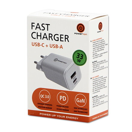 Powerton Síťový adaptér 33W, 2 porty, USB-C, USB-A, 33W GaN Charger