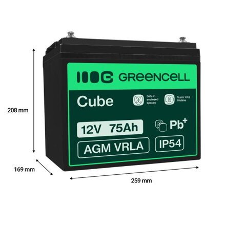 Green Cell VRLA AGM 12V, AGM25 75Ah