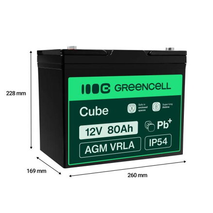 Green Cell bezúdržbová baterie AGM VRLA 12V 80Ah pro sekačky, lodě, invalidní vozíky a koloběžky