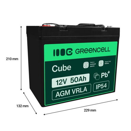 Green Cell bezúdržbová baterie AGM VRLA 12V 50Ah pro sekačky, lodě, invalidní vozíky a koloběžky
