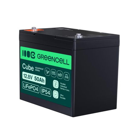 Green Cell CUBE LiFePO4 50Ah 12.8V 640Wh lithium Iron fosfátová baterie pro, golfový vozík, větrná elektrárna