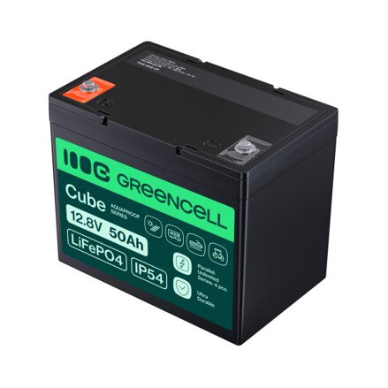 Green Cell CUBE LiFePO4 50Ah 12.8V 640Wh lithium Iron fosfátová baterie pro, golfový vozík, větrná elektrárna