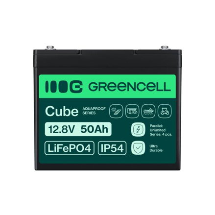 Green Cell CUBE LiFePO4 50Ah 12.8V 640Wh lithium Iron fosfátová baterie pro, golfový vozík, větrná elektrárna
