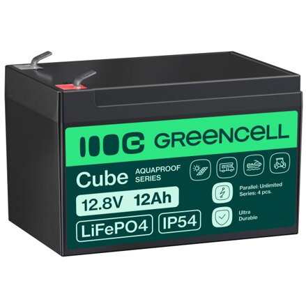 Green Cell CUBE LiFePO4 12Ah 12.8V 153.6Wh lithium Iron fosfátová baterie pro invalidní vozík, hračky,