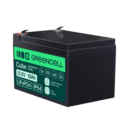 Green Cell CUBE LiFePO4 12Ah 12.8V 153.6Wh lithium Iron fosfátová baterie pro invalidní vozík, hračky,