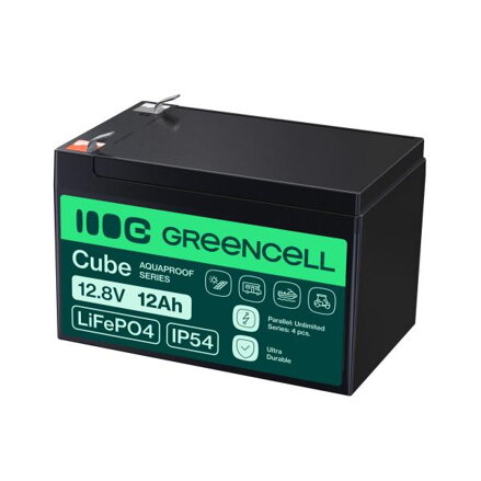 Green Cell CUBE LiFePO4 12Ah 12.8V 153.6Wh lithium Iron fosfátová baterie pro invalidní vozík, hračky,