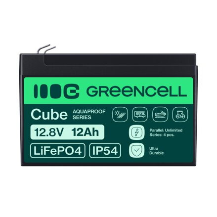 Green Cell CUBE LiFePO4 12Ah 12.8V 153.6Wh lithium Iron fosfátová baterie pro invalidní vozík, hračky,