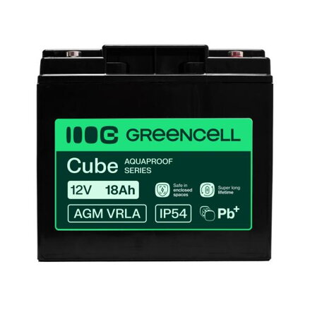 Greencell AGM VRLA 12V 18Ah maintenance-free baterie pro cash registers, kamery (181x77x167mm)