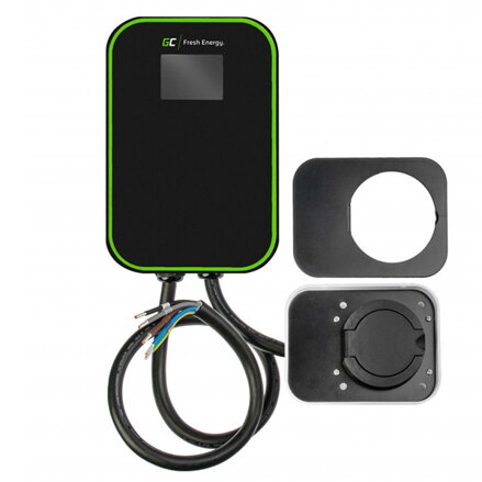 Green Cell Wallbox s nabíjecím kabelem El.vozidla 380V, 32A, 22kW, EV15RFID IP66, ochrana proti přehřátí a zkratu, 5x ac. card