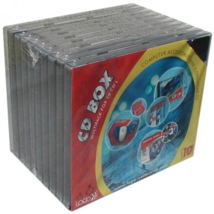 Box na 1 ks CD, průhledný, černý tray, Logo, 10,4 mm, 10-pack