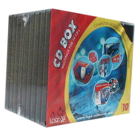 Box na 1 ks CD, průhledný, černý tray, Logo, 10,4 mm, 10-pack