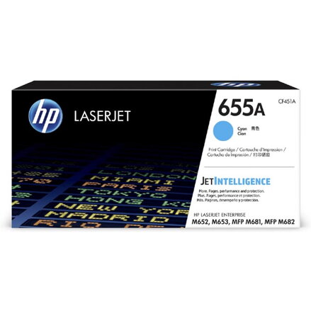 HP originální toner CF451A, cyan, 10500str., HP 655A, HP Color LaserJet Enterprise M652dn,M652n,M653dh,M653, O