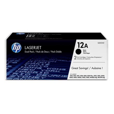 HP originální toner Q2612AD, black, 4000 (2x2000)str., HP 12A, HP LaserJet 1010, 1012, 1015, 1020, 1022, 3015, 3020, dual pack, 2k
