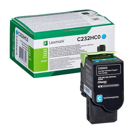 Lexmark originální toner C232HC0, cyan, 2300str., return, high capacity, Lexmark C2325dw,C2425dw,C2535dw,MC2325adw,MC2425adw