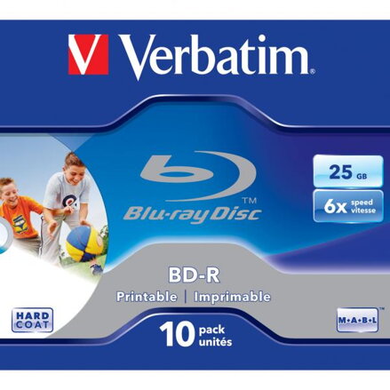 Verbatim BD-R, Single Layer Printable ScratchGuard Plus, 25GB, jewel box, 43713, 6x, 10-pack, pro archivaci dat