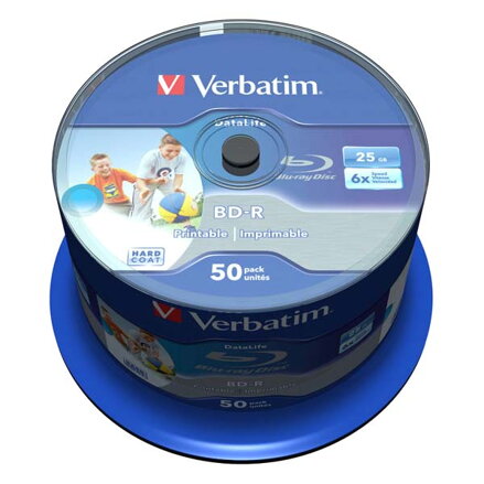Verbatim BD-R SL, Hard Coat protective layer Wide Inkjet Printable, 25GB, Spindle, 43812, 6x, 50-pack, pro archivaci dat