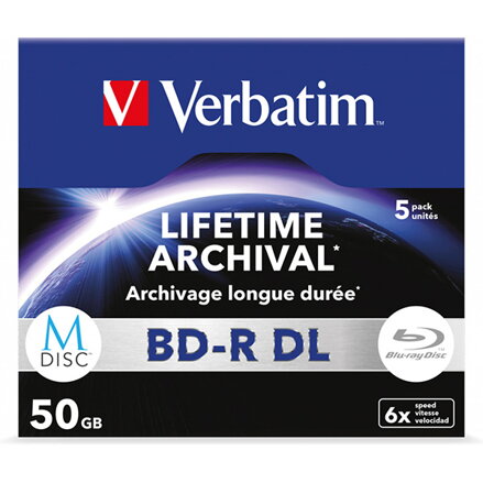 Verbatim BD-R DL, LIFETIME ARCHIVAL, 50GB, jewel case, 43846, 6x, Balení po 5 kusech