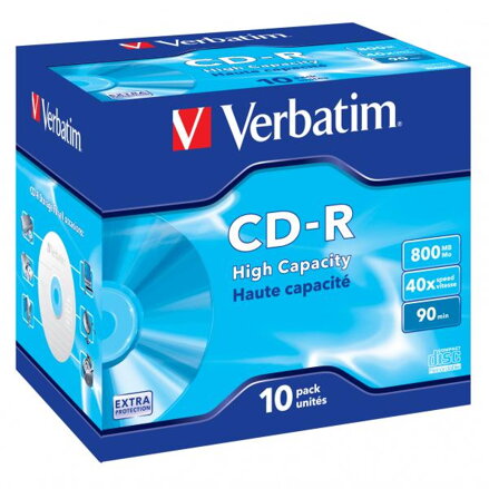 Verbatim CD-R, 43428, High Capacity, 10-pack, 800MB, 40x, 90min., 12cm, bez možnosti potisku, jewel box, pro archivaci dat