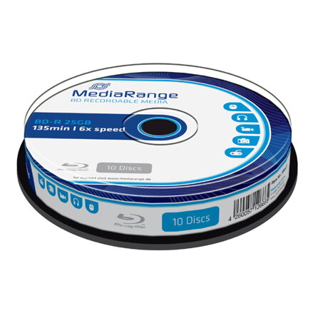 Mediarange BD-R, 25GB, cake box, MR499, 6x, 10-pack, pro archivaci dat, DOPRODEJ